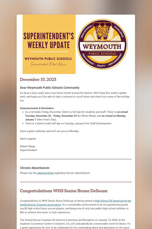 Superintendent's Weekly Update