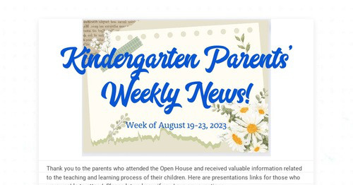 Kindergarten Parents' Weekly News!