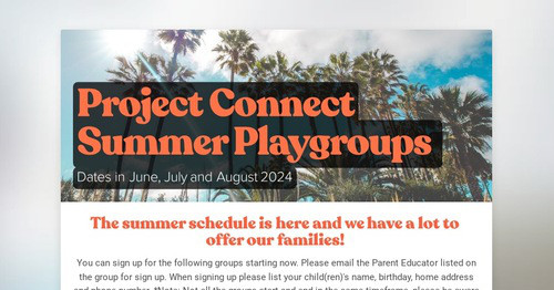 Project Connect Summer Playgroups