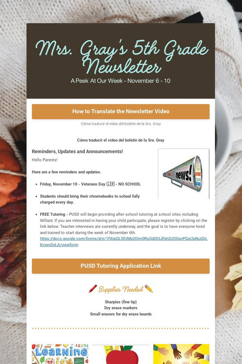 Mrs. Gray's 5th Grade Newsletter