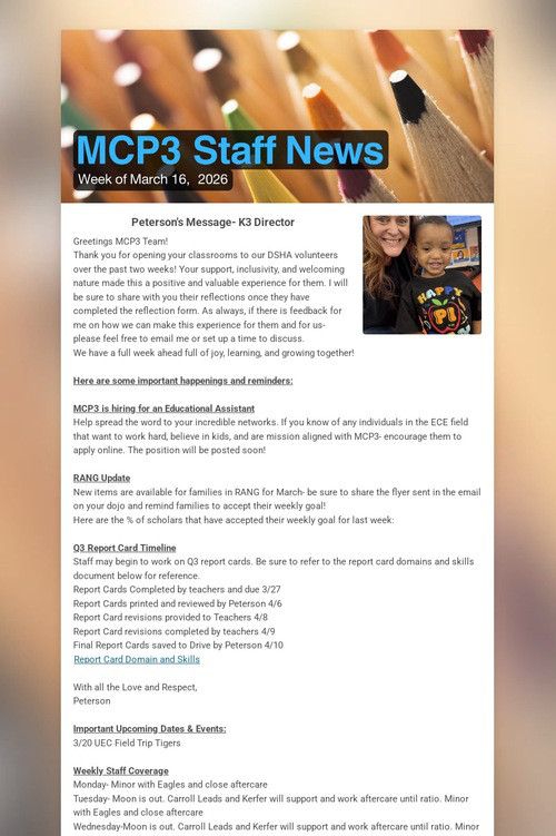 MCP3 Staff News