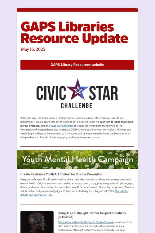 GAPS Libraries Resource Update