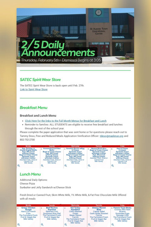 2/5 Daily Announcements