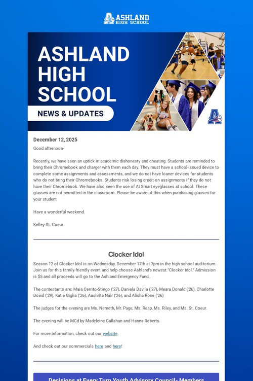Ashland High School Weekly Update