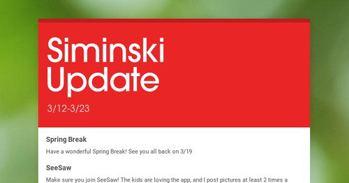 Simimski Siminski Update | Smore Newsletters