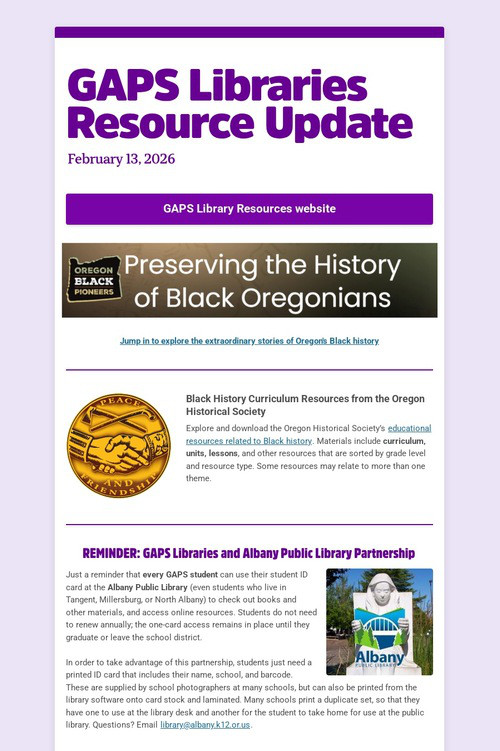 GAPS Libraries Resource Update