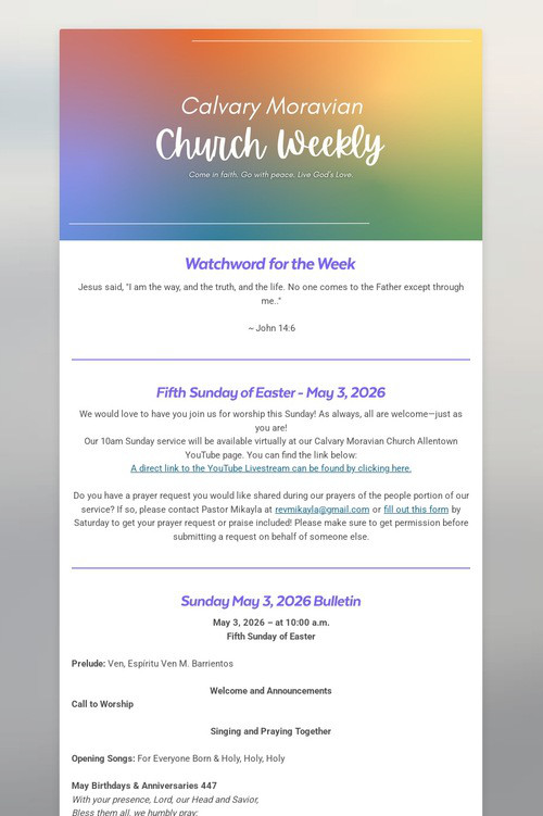 Calvary Moravian Church Weekly