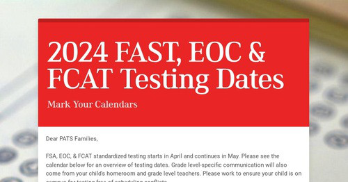2024 FAST, EOC & FCAT Testing Dates