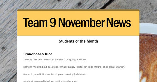 Team 9 November News
