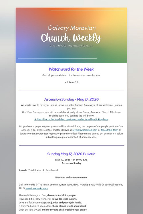 Calvary Moravian Church Weekly