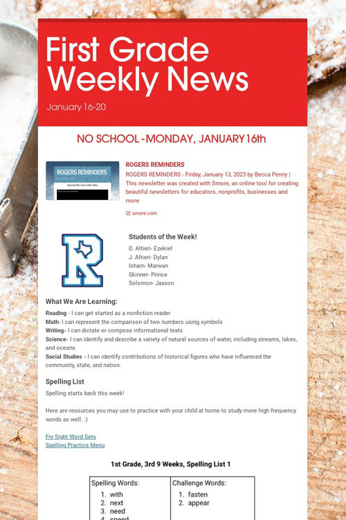 First Grade Weekly News