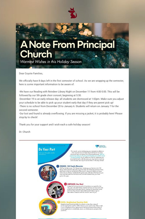 A Note From Principal Church