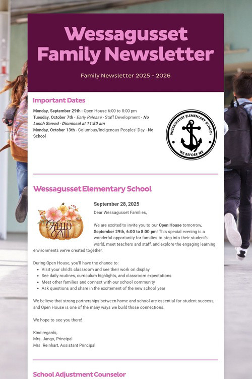 Wessagusset Family Newsletter