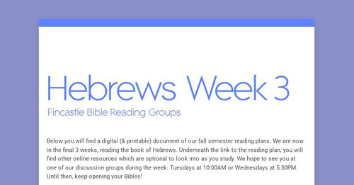 Hebrews Week 3