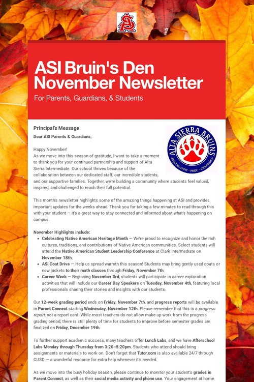 ASI Bruin's Den November Newsletter