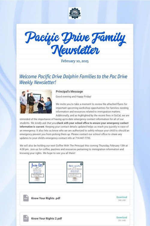 Pacific Drive Family Newsletter
