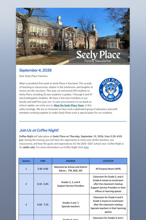 26-27 Seely Place Family Newsletter