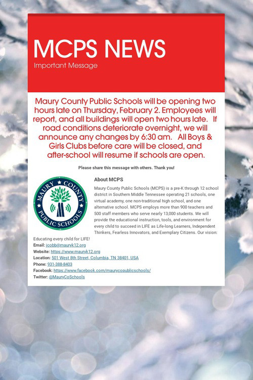 MCPS NEWS