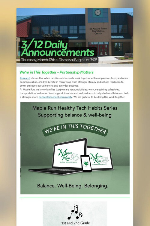 3/12 Daily Announcements