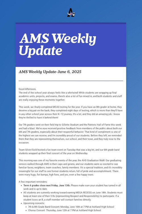 AMS Weekly Update