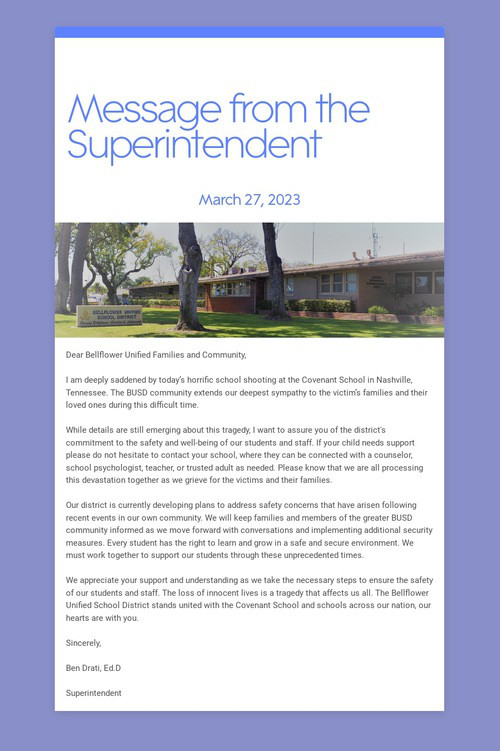 Message from the Superintendent