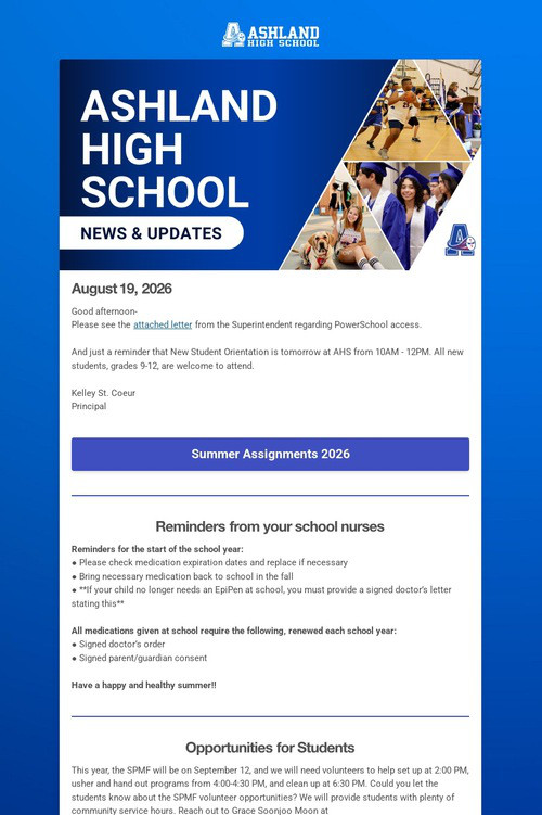 Ashland High School Weekly Update