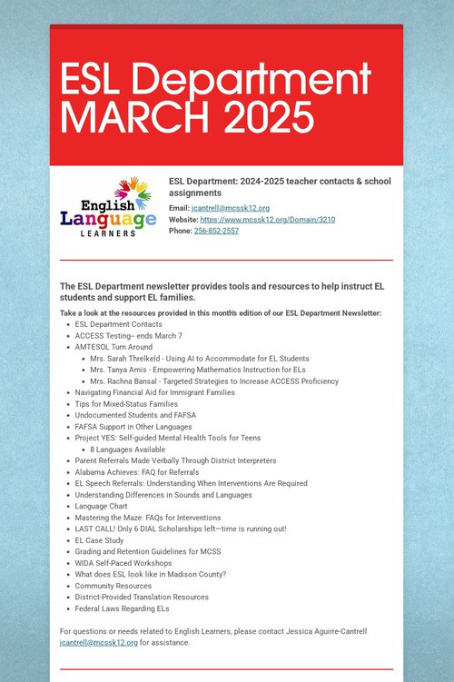 ESL Department MARCH 2025