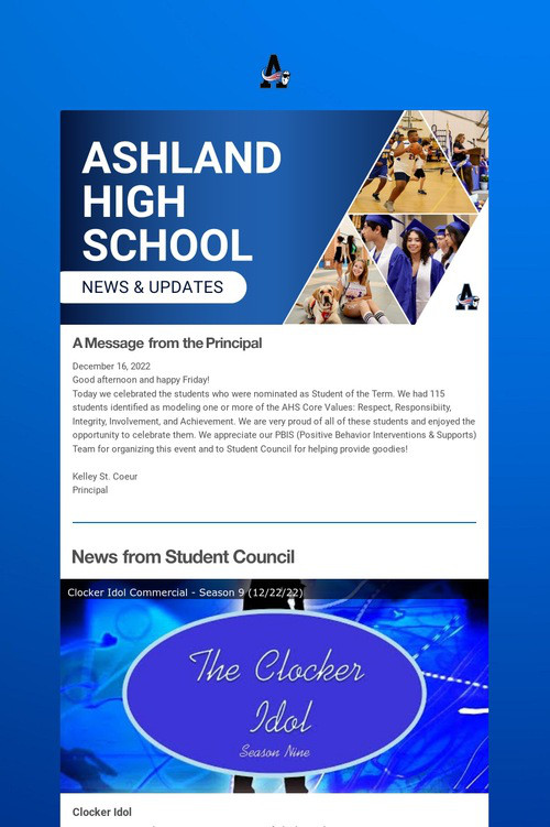 Ashland High School Weekly Update