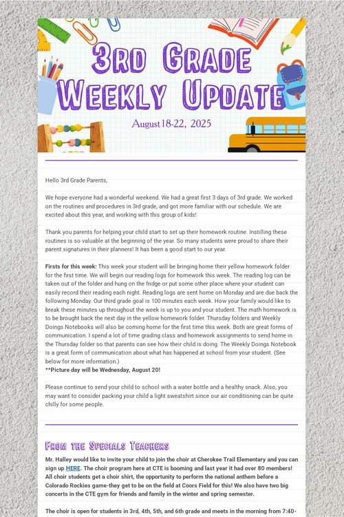 3rd Grade Weekly Update