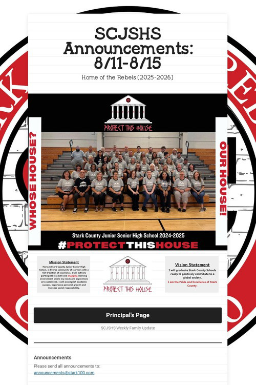 SCJSHS Announcements: 8/11-8/15