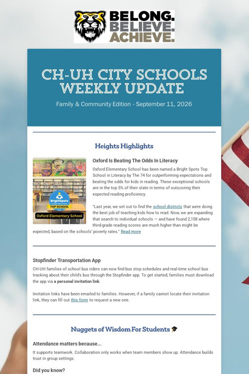 CH-UH City Schools Weekly Update