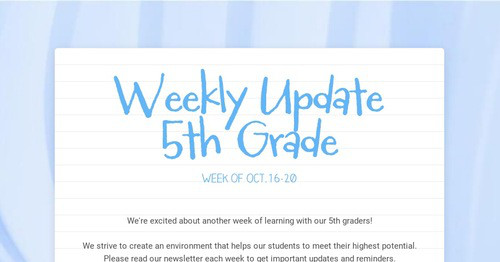 Weekly Update 5th Grade