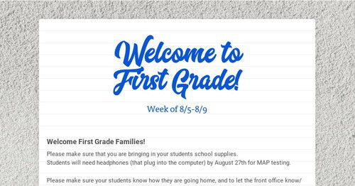Welcome to First Grade!