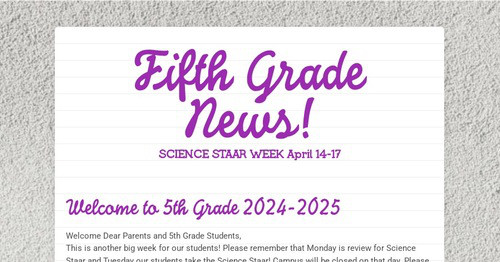 Fifth Grade News!