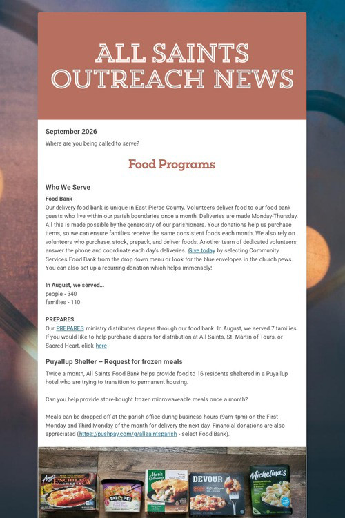 All Saints Outreach News