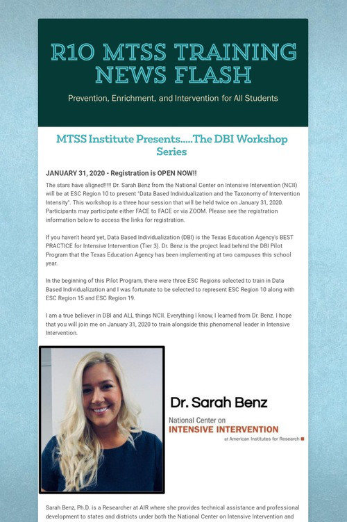 R10 MTSS Training News Flash