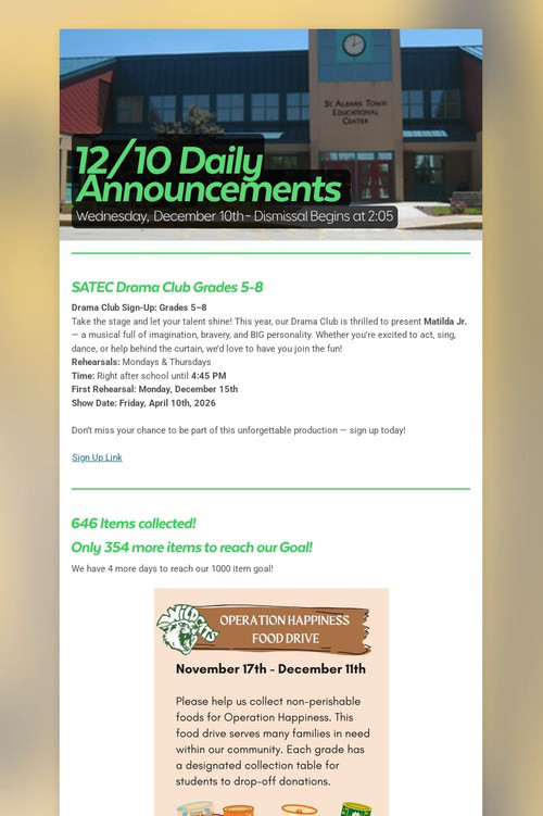 12/10 Daily Announcements