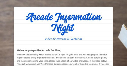 Arcade Information Night