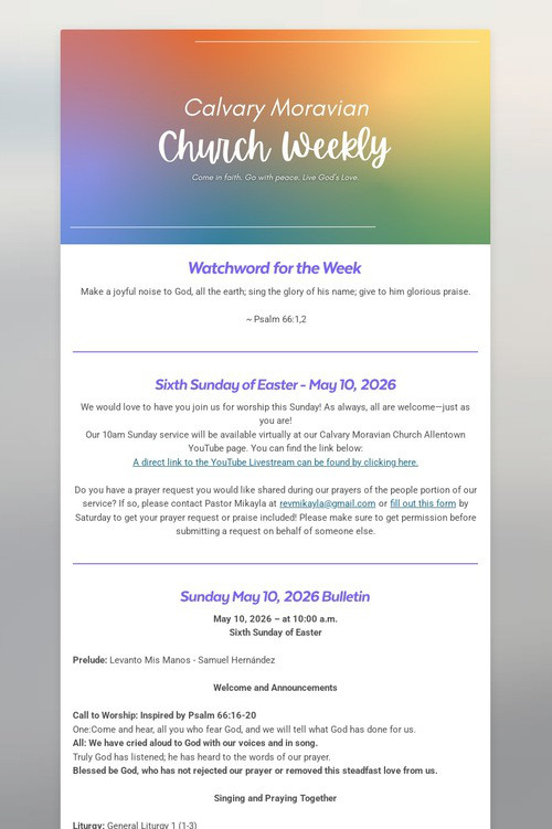 Calvary Moravian Church Weekly