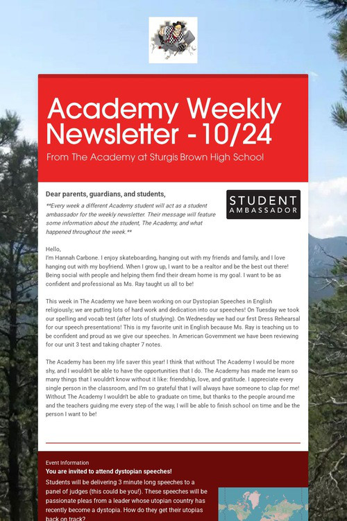 Academy Weekly Newsletter - 10/24