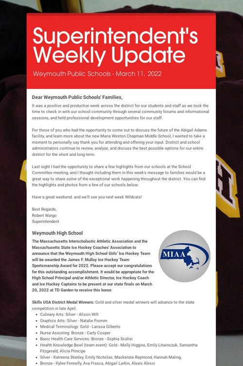 Superintendent's Weekly Update