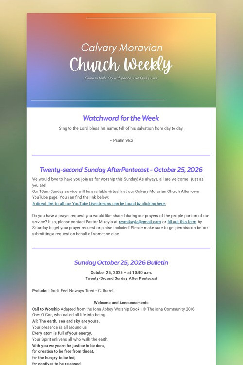 Calvary Moravian Church Weekly