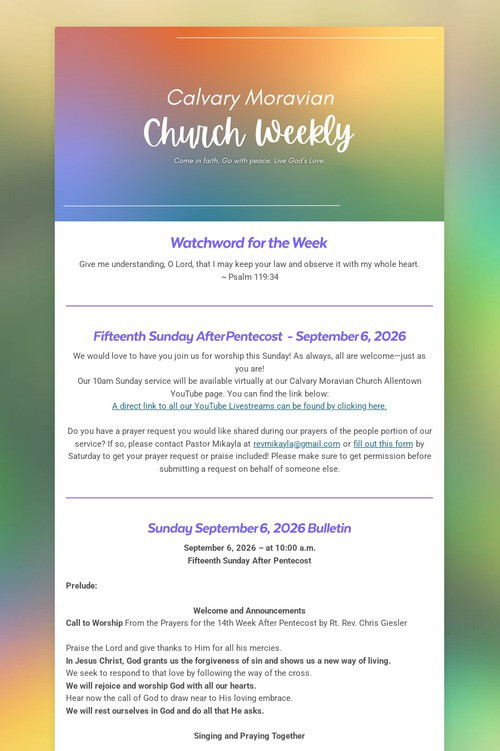 Calvary Moravian Church Weekly