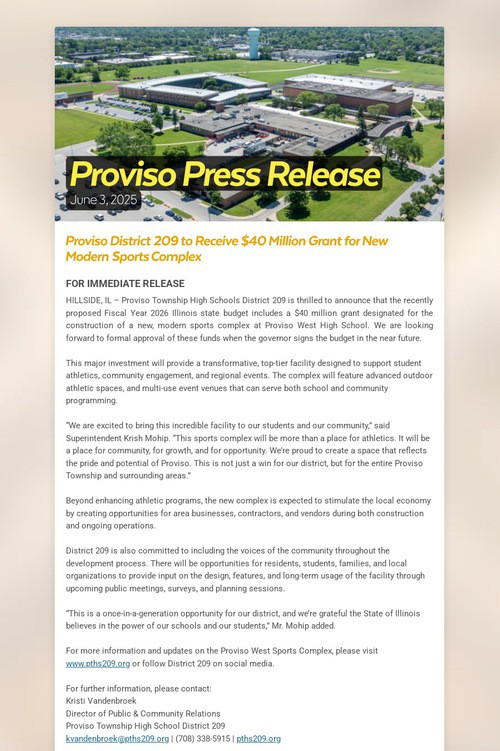 Proviso Press Release