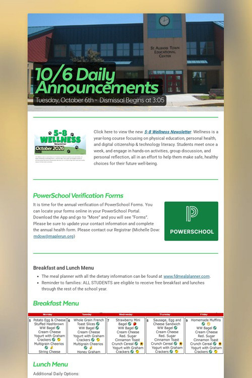 10/6 Daily Announcements