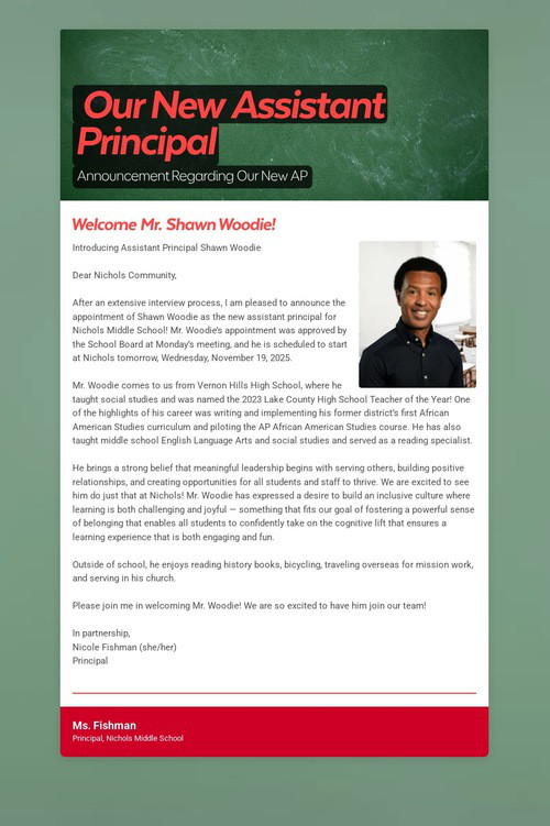 Our New Assistant Principal
