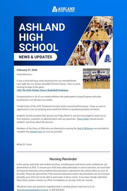 Ashland High School Weekly Update