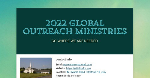 2022 Global Outreach Ministries | Smore Newsletters for Non-profit