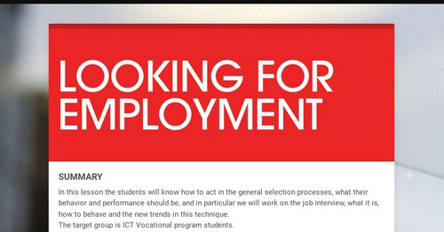 LOOKING FOR EMPLOYMENT