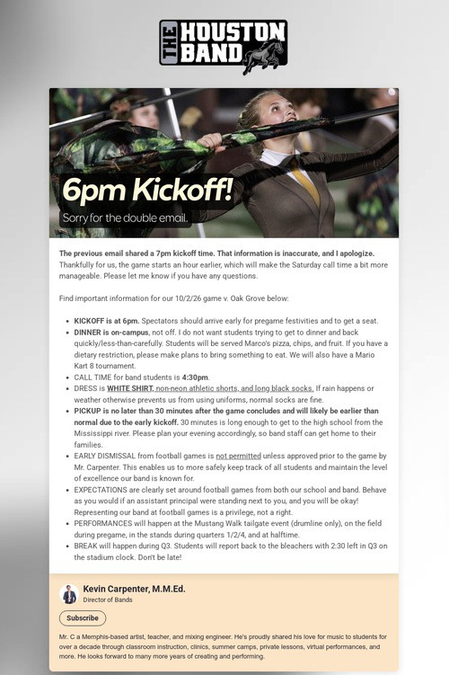 6pm Kickoff!